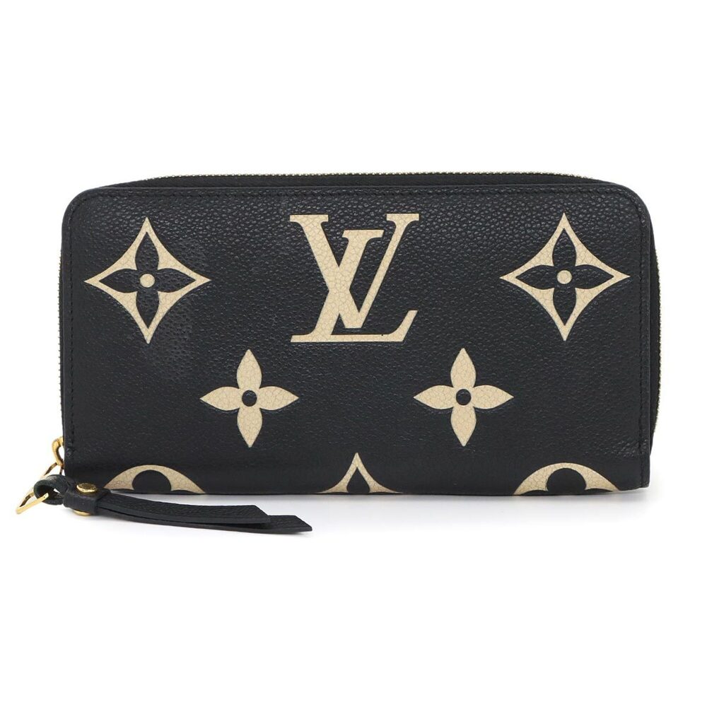 Louis Vuitton Bicolor Monogram Empreinte Zippy Wallet Long Leather Black Beig...